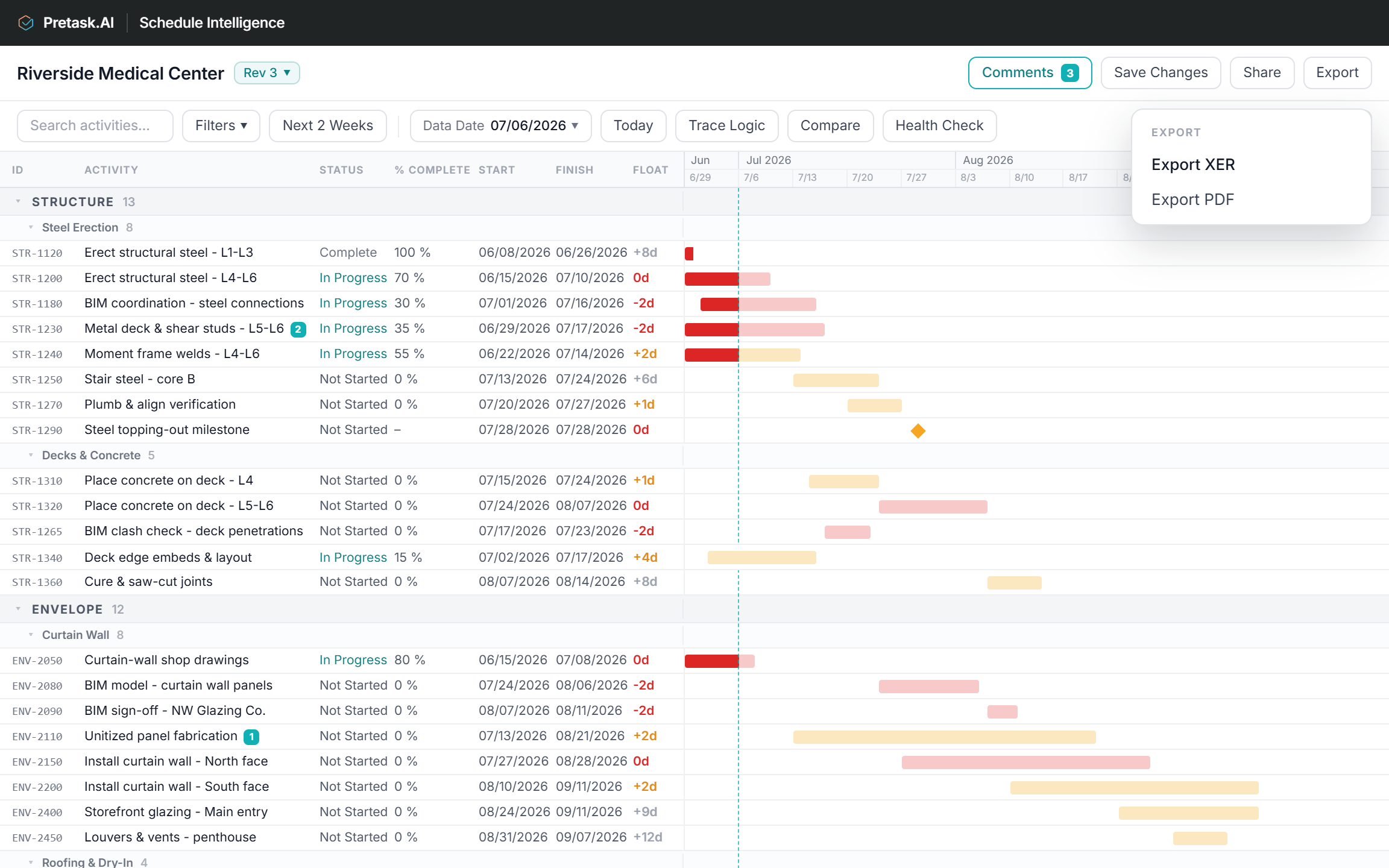 Editing status and dates, then exporting an updated XER